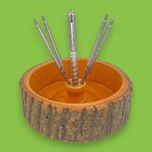 Rustic Live-Edge Nut Bowl Set with Chrome Nutcracker & Picks